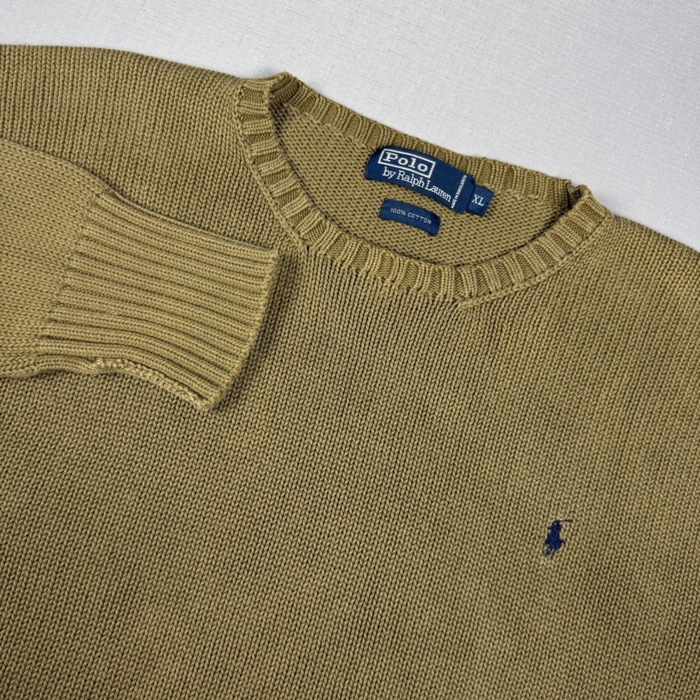 Polo Ralph Lauren Mens XL Olive Green Cotton Knit Crewneck Sweater Pony Logo
